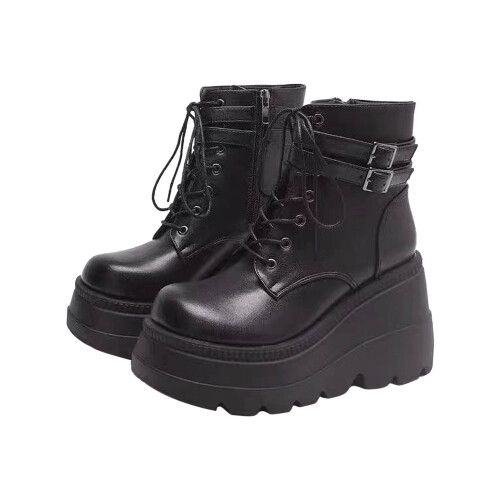 Μπότες Shldybc Chunky Platforms για γυναίκες, Casual Plus Size Retro Flat Bottom Shoes με κορδόνια και 1