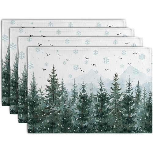 Tischsets mit Winterkiefer-Schneeflockenmuster, 4er-Set, 30 x 45 cm