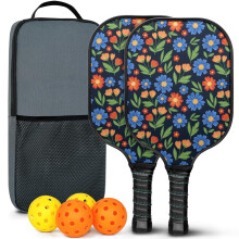 Set di racchette da pickleball con racchette in fibra di vetro a fantasia floreale, 2 palline e borsa – Adatto per giocare sia all'interno che