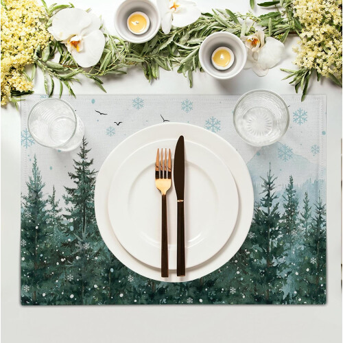 Tischsets mit Winterkiefer-Schneeflockenmuster, 4er-Set, 30 x 45 cm 2