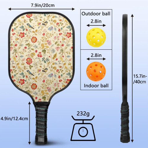Σετ ρακέτες Pickleball με 2 μπάλες και τσάντα – Ρακέτες από fiberglass με λουλούδια, 2