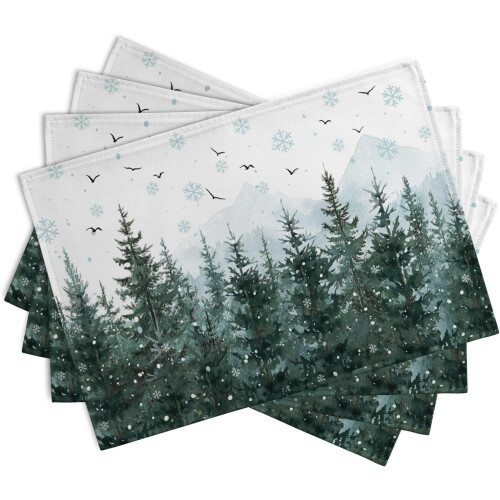 Tischsets mit Winterkiefer-Schneeflockenmuster, 4er-Set, 30 x 45 cm 1