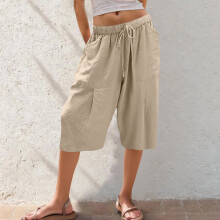 Damesculottes met trekkoord in de taille en wijde pijpen – Mat nylon-spandex cropped broek met zakken, S-2XL, diverse kleuren