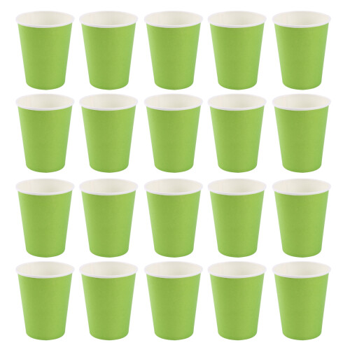 20 Paper Cups (9oz) - Plain Solid Colours Birthday Party Tableware Catering(green)
