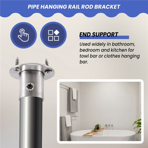 Closet Wardrobe 22mm Dia Pipe Hanging Rail Rod End Support Bracket 2
