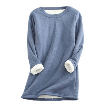 Damtoppar Tjock Fleece Sweatshirt Vinter Sammet Varm O-ringad Underklädetopp