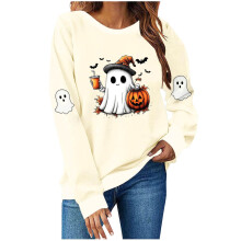 Dam Komfort Halloween Huvtröjor Trendiga Tröjor Spökpumpa Långärmade Crewneck Hoodies