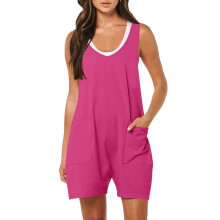 Macacões Plus Size Femininos Elegantes e Modernos para o Verão, Cor Sólida, Sem Mangas e com Alças - Macacão Curto em Promoção