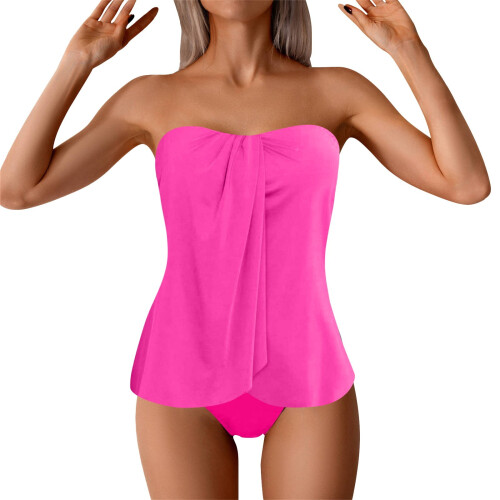 Μαγιό Tankini για γυναίκες, στράπλες, μπαντό μαγιό, μοντέρνο αδυνάτισμα, μονόχρωμο, 2