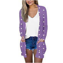 Cardigan da donna autunnale a pois, maglione ampio aperto sul davanti con tasche – Coprispalle casual a maniche lunghe