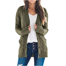Damen-Strickcardigan, lockerer, langärmeliger Herbstmantel, lässiger Oversize-Wickelmantel mit Tasche