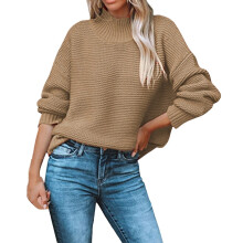 Pull femme automne hiver col rond uni décontracté en laine tricotée