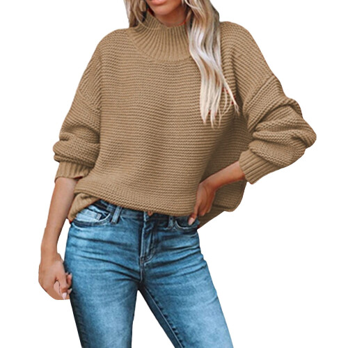 Damenpullover Herbst Winter Einfarbig Rundhalsausschnitt Lässiger Pullover Wollstrick