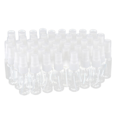 50-pack Empty Clear Plastic Fine Mist Spray Bottles with Microfiber Cleaning Cloth, 20ml Refillable Container Perfect for Cleaning Solutions, Oils,