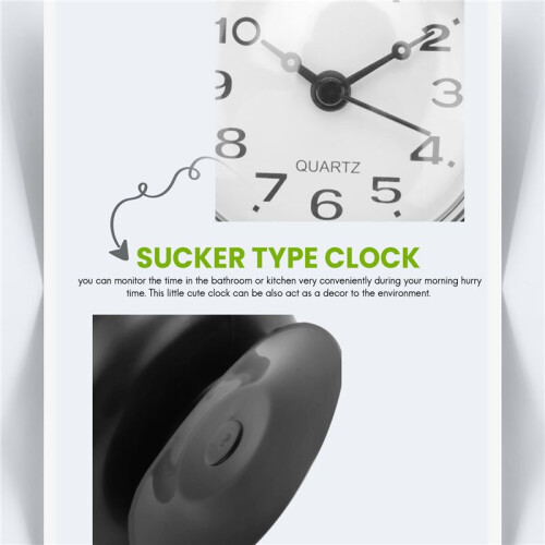 7cm Waterproof Kitchen Bathroom Shower Clock Suction Cup Sucker Wall Black 2