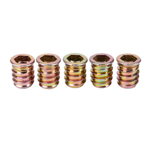 Set of 5 threaded insert M10 x 20 mm for wood