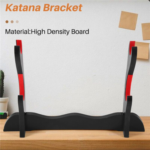 2 Tier Katana Samurai Sword Holder Black Bracket Hanger Red Cotton Display Stand 2