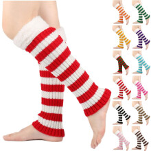 Scaldamuscoli QLEICOM da donna, polsini per stivali in maglia a righe foderati in peluche, blocchi di colore rosso festivo – compatibili con la