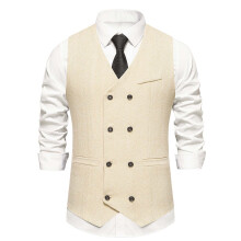 Mens Suit Vest Formal Single Breasted Sleeveless Classic Waistcoat Button Dress Suit Vest,Beige