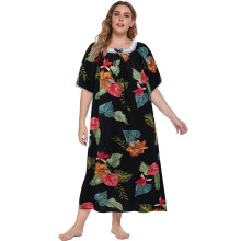 Damen-Nachthemd in Übergröße mit Blumenmuster, Kurzarm, Sommer-Hauskleid, Oversize-Schnitt, bedruckt, weicher Hausmantel, Größen XL-5XL