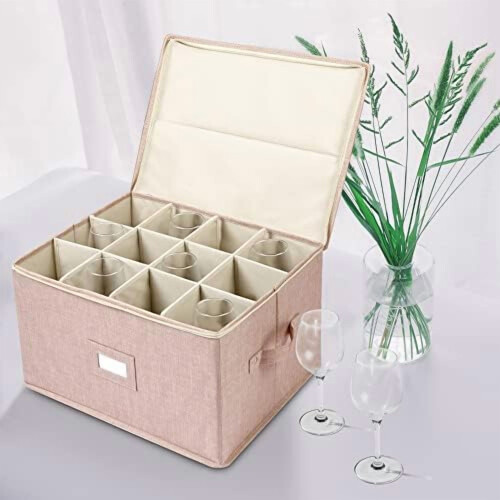 Scatola porta bicchieri da vino con divisori per 12 bicchieri 1