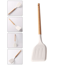 Spatula Wok Silicone le Láimhseáil Adhmaid Bán