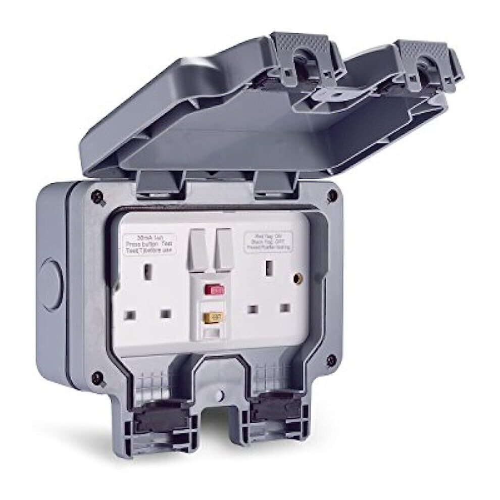 Outdoor Weatherproof 2 Gang Rcd Switched Socket 13A Ip66 Waterproof Latching 957153433349