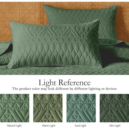 Green Microfiber Quilt Bedding Set Full/Queen 3-Piece 2