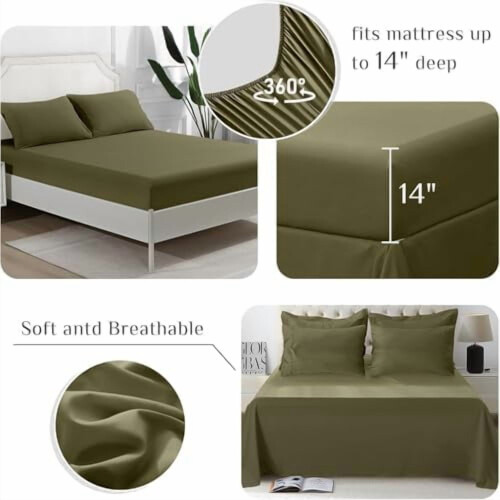 Queen Comforter Set Olive Green 7-Piece OEKO-TEX Certified 2