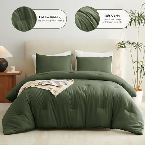 Dark Olive Green King Comforter Set 3-Piece Quilted 1