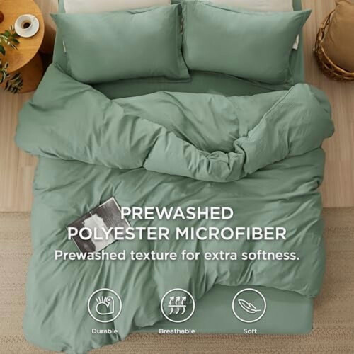 King Size Duvet Cover Set Prewashed Cotton-Like Soft Sage 2