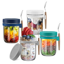4Er-Pack Overnight-Oats-BehäLter mit Deckel und LöFfeln, 12-Unzen-Glas-Mason-Overnight-Oats-GläSer, Luftdichter HaferflockenbehäLter