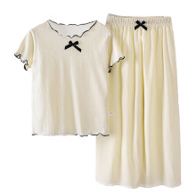 Conjunto de roupa infantil Ediodpoh para meninas de 3 a 4 anos: blusa bege de gola redonda com mangas bufantes e calça, roupa casual de verão,