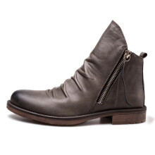 Men's Retro Leather Ankle Boots Classic Fashion Side Zipper Slip On Business Dress Oxford Boot Casual High Top Boots