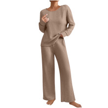 Completo pigiama da donna 2 pezzi, composto da maglia a maniche lunghe e pantaloni lunghi, abbigliamento casual per la casa con tasche, taglie S-2XL.
