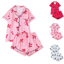 QLEICOM Pyjamaset voor dames, lounge set voor dames, pyjama met korte mouwen en bijpassende shorts, superzachte lounge set met print