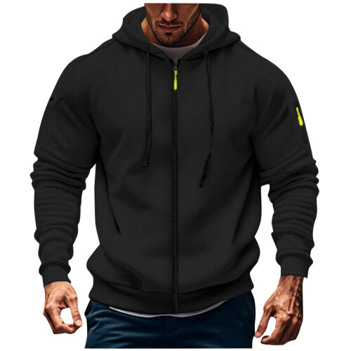 Men's Hoodie Solid Color with Pocket Zipper Drawstring Size