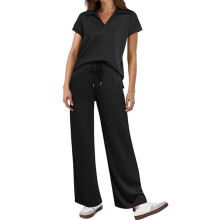 Workout Sets for Women Lounge Set Short Sleeve Polo Top&Long Pant Tracksuit Travel Lounge Matching Outfit S-XXXL