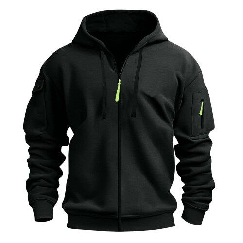 Men's Solid Hoodie with Zipper Pocket and Drawstring 1