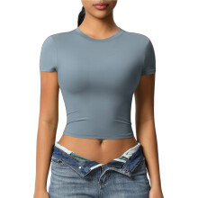 Schnelltrocknende Yoga-Crop-Tops für Damen | Doppelseitiges Nylon-Spandex-Trainingsshirt, Größen S-XL | Atmungsaktive Fitness-Tops für Laufen und