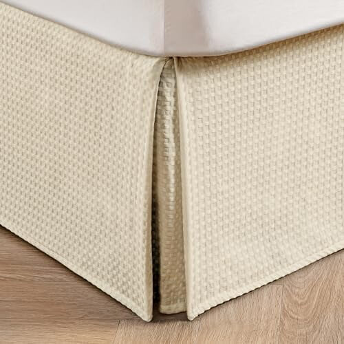 Vaffelvævet sengeskørt 30 cm Drop Queen lys beige