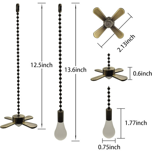 Conjunto de 2/4 peças de corrente para ventilador de teto de 12 polegadas com lâmpada fosca de 3 mm e extensor de cabo – Compatível com 1