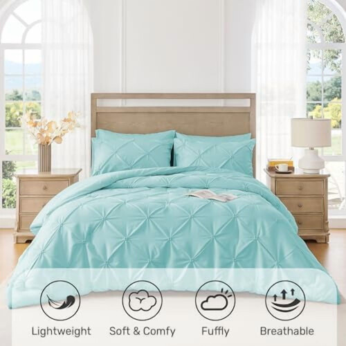 Aqua Blue Queen Comforter Set Boho Pintuck 3-Piece 1