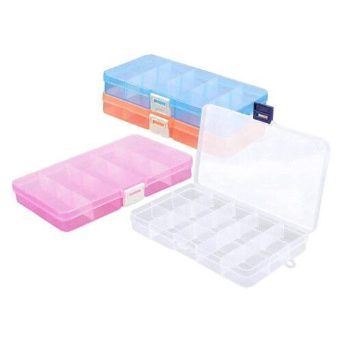 Small Compartment Organizer Case, 4PCS 15-Grid Adjustable Plastic Box with Dividers, Empty Storage Container