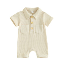 Newborn Onesies Boy,Newborn Baby Boy Clothes,Boys' Jumpsuit Summer Clothes Outdoor Clothes Boys Lapel Short Sleeve Rompers Beige 6-9 Months