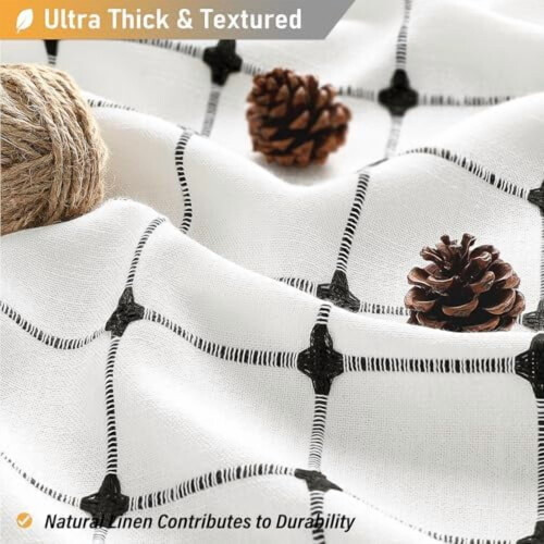 Boho linen shower curtain set 72x96 inch white black 1