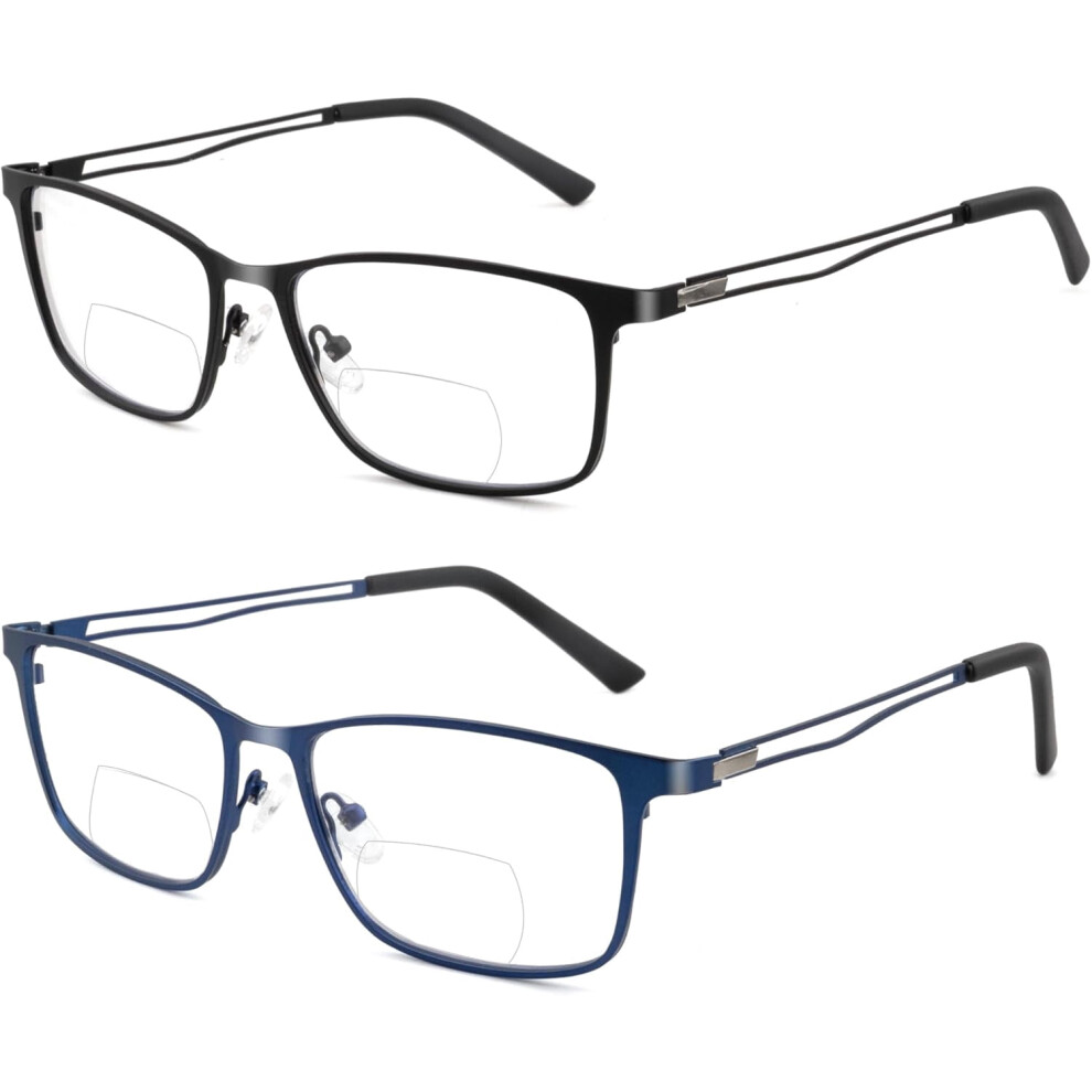 Blue/Light Pack 2 Bifocal Reading Glasses For Men, Blocking Computer No Line Reader
