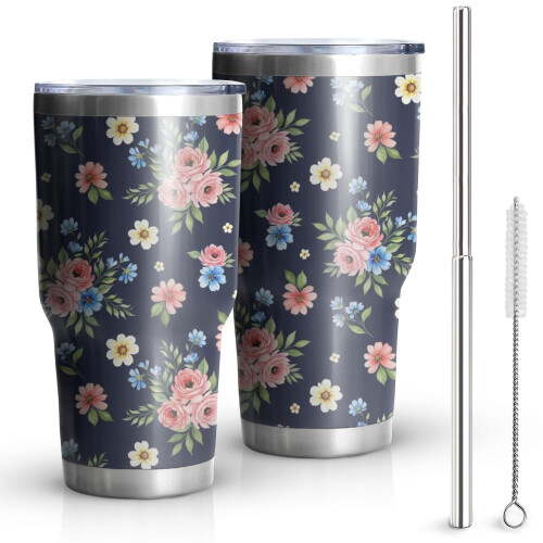 30oz Vakuumisolierter Becher mit Blumenmuster und Deckel