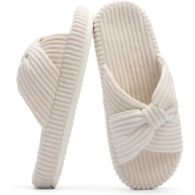 Pantoffels voor dames met memory foam, corduroy, strikbandjes, comfortabele en trendy slippers, perfect als cadeau.