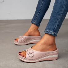 Sandali con zeppa e plateau da donna con supporto per l'arco plantare, scarpe basse, sandali da spiaggia antiscivolo, ciabatte casual estive, sandali